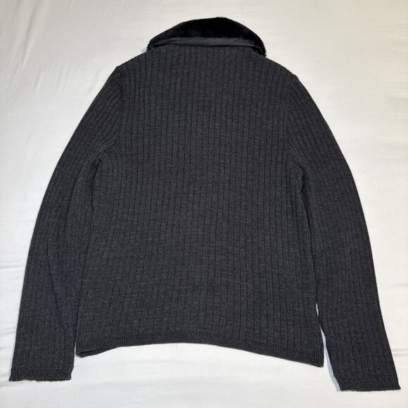 Plaza South Vtg Womens M Ribbed Gray Wool Blend Zip Cardigan Faux Fur Collar EUC - Picture 12 of 14